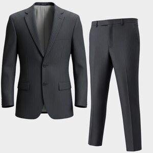 HUGO BOSS Mens 2 Piece Suit Jacket 38R Pant 34Wx28L Black Wool Striped